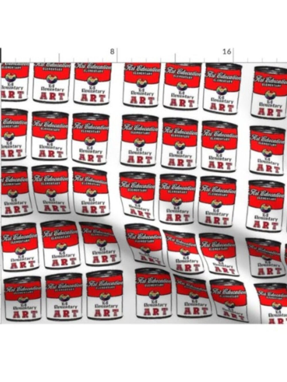 Red Soup Cans - Fat Quarter 21” x 18” - Cotton Fabric -Art Education - Teacher